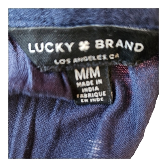 Lucky Brand Womens Blue Embroidered FLARE Sleeve Floral Blouse Sz Med Flirty - Picture 9 of 9